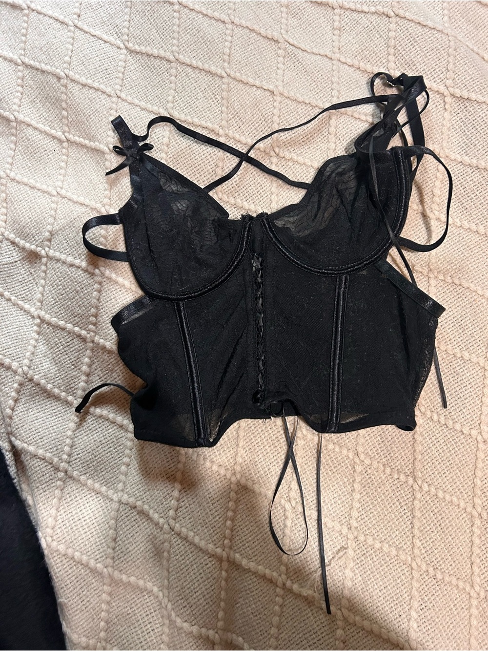 Victoria's Secret Black Lace Corset Crop Top